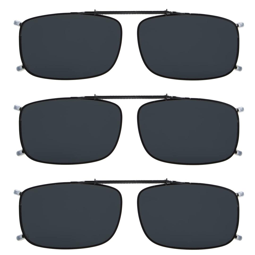 Eyekepper 3-pack Polarized Clip on Sunglasses With Spring Draw Bar Grey/Brown/Green Lens 54 * 34MM