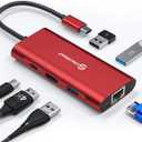UtechSmart USB C Hub, Ethernet Multiport Adapter 6 in 1 USB C to HDMI Dock Compatible for MacBook Pro/Air, Chromebook, Dell XPS, HP and Type C Devices (Gigabit Ethernet 100W PD 4K HDMI USB 3.0) Red