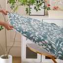 Round Vinyl Fitted Tablecloth with Flannel Backing Elastic Edge Design Table Cover Waterproof Oil-Proof PVC Table Cloth Stain-Resistant Best for 57"-66" Round (Leaf)