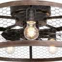Ohniyou 20'' Flush Mount Caged Ceiling Fan with Lights Remote Control, Farmhouse Rustic Low Profile Small Vintage Enclosed Ceiling Fan Lighting Fixture Bedroom Dining Room