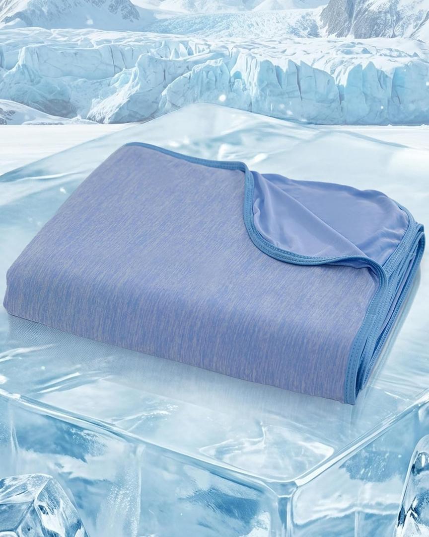 Cooling Blanket for Hot Sleepers - Summer Blanket Thin Lightweight for Bed, Q-Max>0.4, Breathable, Double-Sided, Absorbs Heat to Keep Body Cool from Night Sweats, 90"x90" Queen Size, Blue