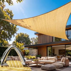 Amgo Heavy Duty 19x9 ft Beige Sun Shade Triangle Pro Ring Shade Sail, 260 GSM Commercial Grade UPF50 Sunshade, Reinforced Corners & Edges
