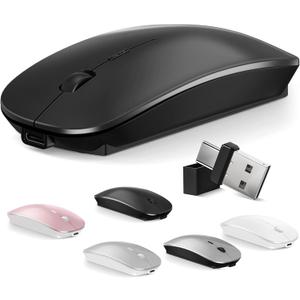 Normdecos Mouse for MacBook Wireless Bluetooth Mouse Laptop MacBook Air Mac Pro Rechargeable Silent PC iPad Optical Mice with Dual Mode Switch Bluetooth 5.2/3.0 and 2.4GHz USB Type-C Receiver Black