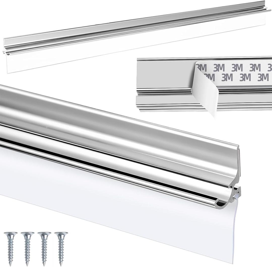 25" Chrome Framed Shower Door Replacement Drip Rail with Vinyl Sweep Door Water Deflector, Applied Mounting Tape and Screws (25Inch)