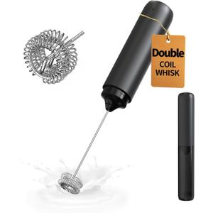 CIRCLE JOY Rechargeable Milk Frother Hanheld, Dual Coil Whisk Head Electric Coffee Frother, Portable Hand Frother Wand Drink Mixer for Matcha Lattes Cappuccino, Kitchen Gifts, Black (Model A Rechargeable + Storage Tube)