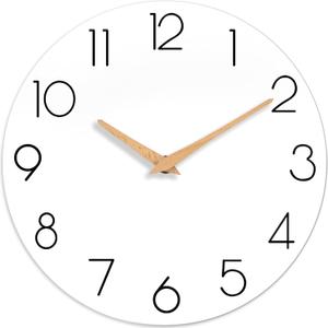 Wall Clock, 14 Inch Wooden Silent Non-Ticking, Decorative Battery Operated Wall Clocks for Bedroom, Kitchen, Home, Living Room, Office, School, Hotel (White)