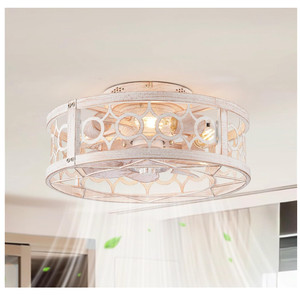 LEDIARY Caged Ceiling Fan with Light and Remote, 16in Small Low Profile Ceiling Fans with Lights, 6 Speed and Reversible Farmhouse Flush Mount Ceiling Fan for Bedroom, Kitchen, Living room