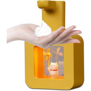 Cute Automatic Foam Soap Dispenser - Kids Touchless Hand Soap Dispenser,Wall Mount Waterproof USB Rechargeable, 13.5oz/ 400ml for Bathroom Countertop, Kitchen, Office, Hotel, Preschool Children (Yellow Cat)