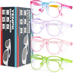 4 Pack Safety Glasses Goggles For Women Anti Fog, Cute Protective Eyewear for Nurses, ANSI Z87+ Anti-Blue Light ((Rainbow _Purple _Pink _Green))
