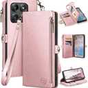 XcaseBar compatible with Moto Edge 5G 2025 Wallet case with Zipper Credit Card HolderRFID Blocking,Flip Folio Book PU Leather Phone case Shockproof Cover Women Men for Mote Edge 2025 case Rose Gold