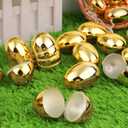 24 Pack 2.4 Inch Golden Easter Eggs, Metallic Plastic Empty Gold Eggs Bulk for Easter Egg Hunt, Easter Basket Stuffers Fillers, Filling Treats and Party Favors