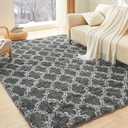 Litanika 3x5 Geometric Shag Area Rug for Bedroom, Dark Grey and White High Pile Ultra Soft Plush Shaggy Furry Bedside Playroom Dorm Carpet, Non-Slip, Non-Shedding Indoor Floor Rug