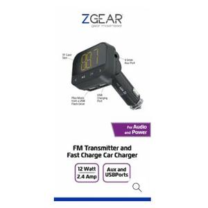 ZGear FM Transmitter and Fast Charging Car Charger 12 watt 2.4 amp Aux & USBport
