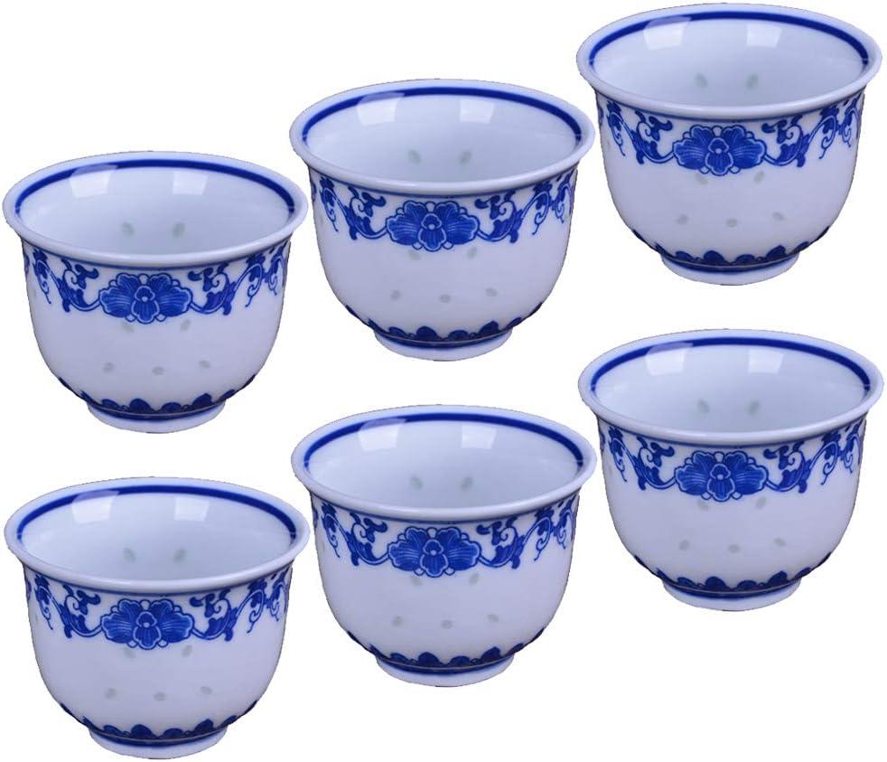 Woonsoon Chinese Handmade Kungfu Tea Cup 80 ml, Bone China Blue and White Tea Cups Set of 6,Ceramic Tea Mugs Without Handles, Best Gift, Missing 2 Cup