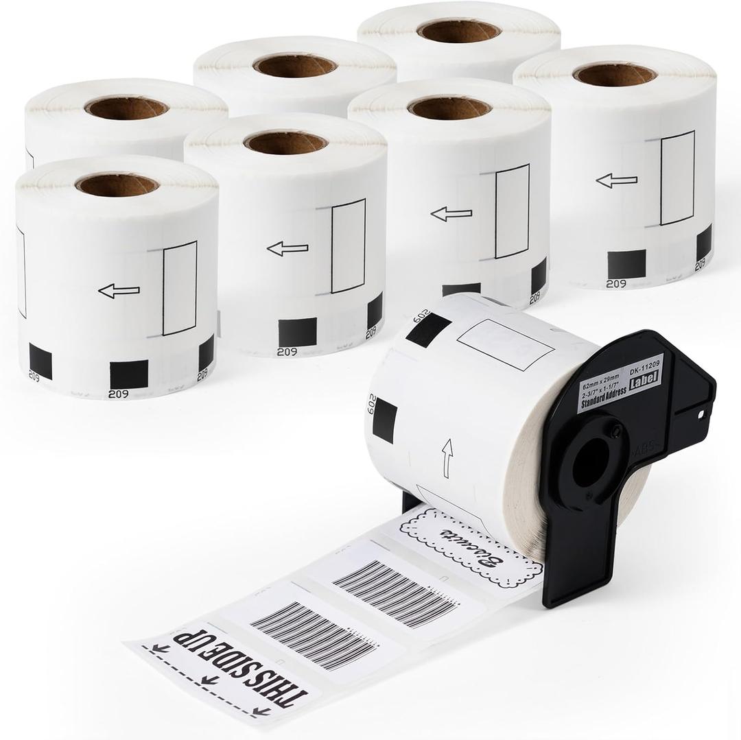 Compatible with Brother DK-1209(1.1 x 2.4) White Paper Label, Address Barcode Die-Cut Work with QL-600 QL 810w QL 820NWB Printers (8 Rolls + 1 Frame)
