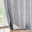 FMFUNCTEX Grey French Door Curtains for Sliding Glass 40 Inches Long Half Privacy Semi Sheer Linen Texture Window Panels Front Back Tiebacks Attached 1 Panel
