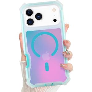 Bonoma for iPhone 17 Pro Max Case 2025, Iridescent Back, Magnetic Support for MagSafe Shockproof Cover, Crystal and Corner High-Duty Protection for Girls Women -Blue