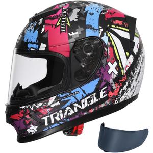 TRIANGLE Kids Motorcycle Helmets Youth Full Face Helmet Lightweight with 2 Visors DOT Approved Large