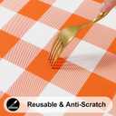 Smiry Round Picnic Tablecloth, Elastic Waterproof Fitted Vinyl Tablecloths for 57"-68" Tables, Flannel Backed Buffalo Plaid Table Cover for Dining, Camping, Outdoor, Thanksgiving, White and Orange