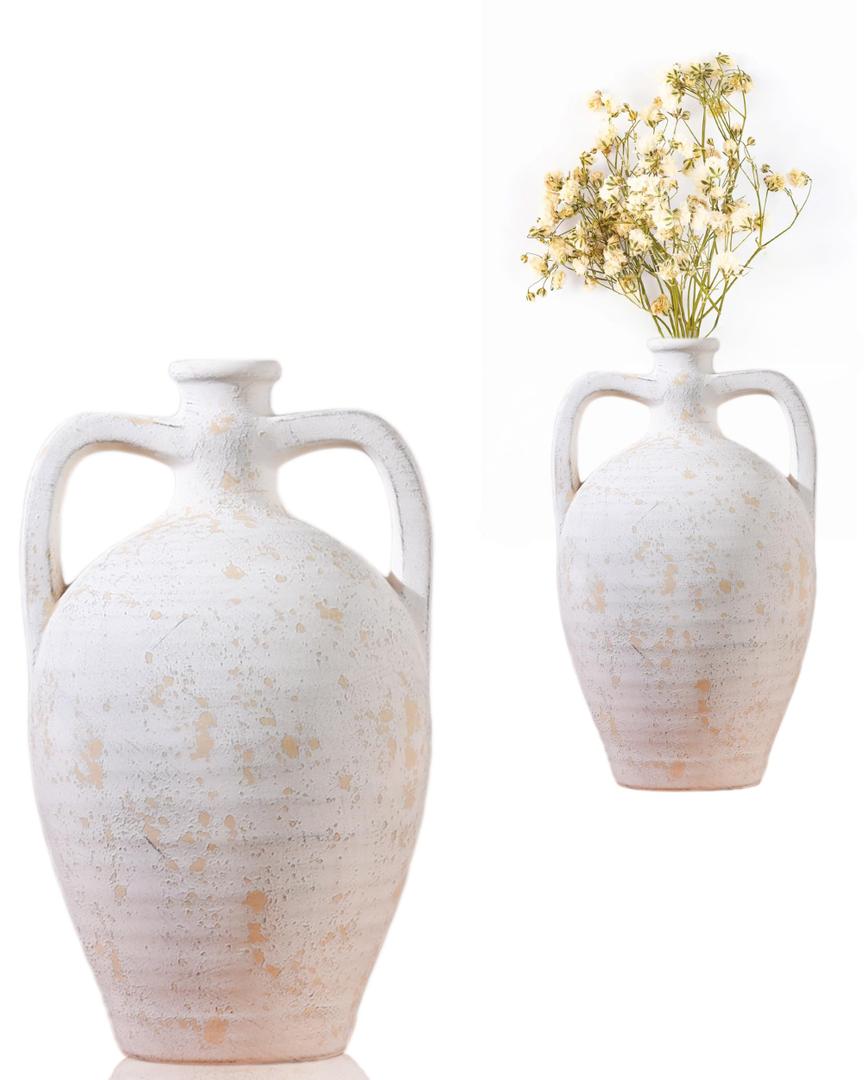 UPWOIGH 13.8in Ceramic Flower Vase with Handles