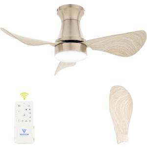 30 Inch Flush Mount Ceiling Fan with Light - Small Ceiling Fan with Light for Bedroom/Kids Room/Small Room - Low Profile Design - Indoor/Outdoor Use - 3 Blades Gray