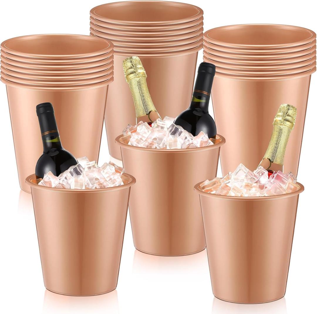 Layhit 24 Pcs Plastic Ice Buckets for Parties 3 Liters Wine Bucket Portable Ice Holder Disposable Wine Cooler for Party Wedding Party Beverages Champagne Soda and Beer (Rose Gold)
