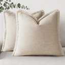 decorUhome Summer Decorative Neutral Linen Fringe Throw Pillow Covers Set of 2 Natural Beige Pillow Covers with Tassels Soft Farmhouse Boho Accent Pillow Cases for Couch Bed Sofa 18x18 Inch