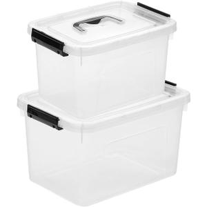 Clear Storage Latch Box/Bin, 2-Pack Plastic Organizing Container with Handle and Lids (7 QT/16QT)