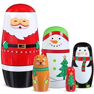 Gejoy Nesting Dolls Russian Matryoshka Wooden Handmade Nutcracker Nesting Dolls Collectible Gifts Toy Set for Winter Christmas Holiday Present Adults Home Decor(Classic Elements)
