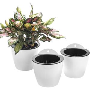 3 Pack Self Watering Wall Hanging Planter Pots Vertical Garden Window Hang Mount Indoor Outdoor Plant Flower Basket for Kitchen Herbs Balcony Railing Shelf Fence Bedroom Trellis Decor Modern White Box