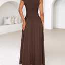 ZESICA Women's Summer 2026 Sleeveless Maxi Dress One Shoulder Casual Slim Swing Pleated Formal Dresses with Pockets (Brown, M)