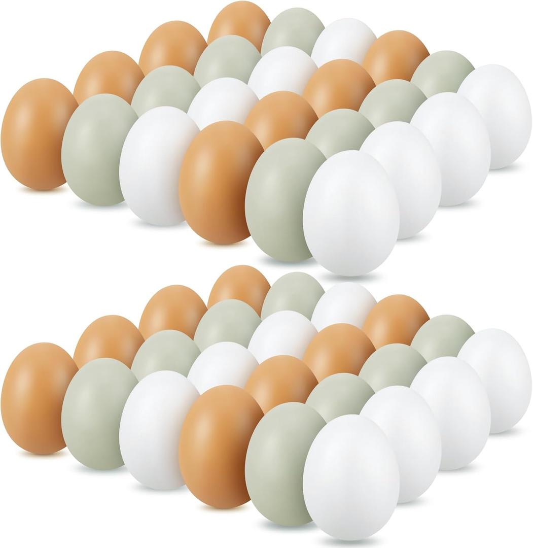 Syhood 48 Pcs Wooden Fake Eggs Fake Chicken Eggs Bulk for Crafts Get Hens to Lay Nesting Home Decor Kitchen DIY Craft Play (Elegant Color)