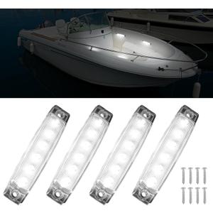 Marine LED Boat Interior and Night Fishing Lights - 12V Waterproof for Pontoon, Yacht, Kayak, Cockpit (4 Pcs White)
