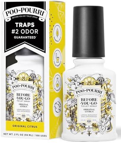 Poo-Pourri Before-You-Go Toilet Spray, Original Citrus, 2 Fl Oz, Up to 100 Uses, Bathroom Odor Deodorizer with Essential Oils for Home or Work, Travel Essentials, TSA Approved Size, Lemon Bergamot , Set of 2