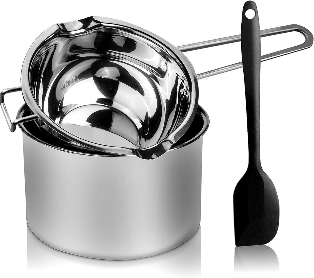 1000ML Double Boiler Pot with 2200ML Stainless Steel Pot and Silicone Spatula, Double Boiler Set for Melting Chocolate,Candy, Soap, Wax, Candle Making