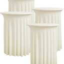 4 pk Ivory Cocktail Table Cloth Round 3643in-High Top Highboy Bar Cocktail Tablecloths-Wrinkle Free Stretchy Fitted Spandex Table Covers with Ruffle Desk Skirt for Wedding Banquet Party Tables, 36inch43inch
