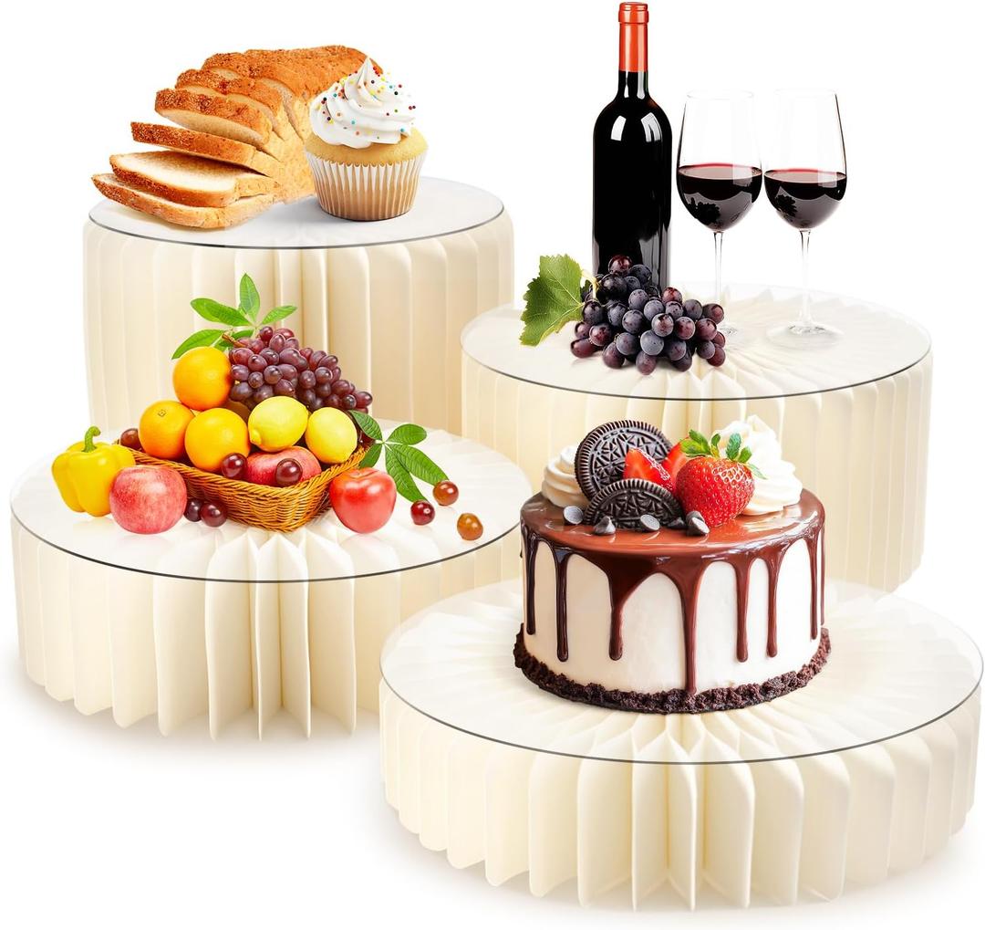 4 Pack Buffet Risers Foldable Food Display Risers Food Risers for Buffet Table Tall Cake Stands Cylinder Stands for Party Pedestal Cake Stand Dessert Table Display Set Cupcake Stands Cupcake Display (Cream)