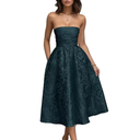 SoDigne Strapless Floral Jacquard Satin 2025 Midi Prom Dresses Tea Length A Line Evening Party Gown, Size 10