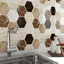 FunStick Peel and Stick Backsplash for Kitchen Hexagon 12"x12" Back Splashes for Kitchen Backsplash Tiles Peel and Stick Tile Stickers for Bathroom Shower Self Adhesive Wall Tiles Waterproof 5 Sheets (Brown)