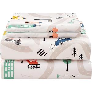 JSD Car Kids Printed Sheet Set Twin Size, 3 Piece Soft Microfiber Bed Sheets Deep Pocket