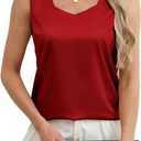 CAPE CLIQUE Silk Satin Tank Tops for Women V Neck Sleeveless Camisole 2025 Summer Basic Blouses Work Outfits Shirts (Red, M)