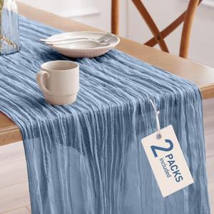 Pureegg 2-Pack Cheese Cloths Table Runner, 120'' Boho Table Cloth Decorations for Party, Baby Shower, Wedding and Farmhouse, Fabric Room Decor, Dusty Blue