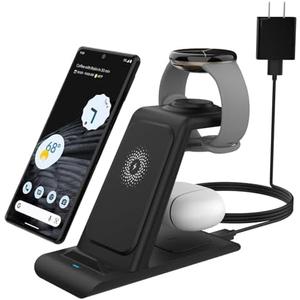 SPGUARD Inductive Charging Station for Google, Charging Station 3-in-1 Compatible with Google Pixel 8/8Pro/7/7a/Fold/7Pro/6/6Pro/5/4/iPhone/Galaxy, Wireless Charger Charging Stand for Google Pixel