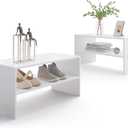 2-Tier Stackable White Shoe Rack, Wooden 2-Shelf Shoe Organizer Freestanding Shoe Storage Stand for 6-9 Pairs, Perfect for Closet, Entryway, Office Use - White(Pack of 2)