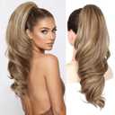 18"Ponytail Extension with Claw Clip Hair Extensions Ponytail Clip On Ponytails For Women, Wavy 2-In-1 Design Works as a Claw Clip or Drawstring Ponytail, for a Bouncy Look (Brown Beige with Golden Brown Highlights)