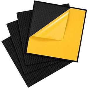 Peel-and-Stick Baseplates - Self Adhesive Building Brick Plates - Compatible with All Major Brands - 4 Pack - 10 inch x 10 inch (Black)