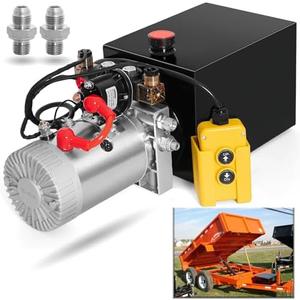 Hydraulic Pump 12V Dump Trailer Pump - Double Acting, 8-Quart Electric Power Unit for Dump Trailers and Car Lifting (8 Quart)