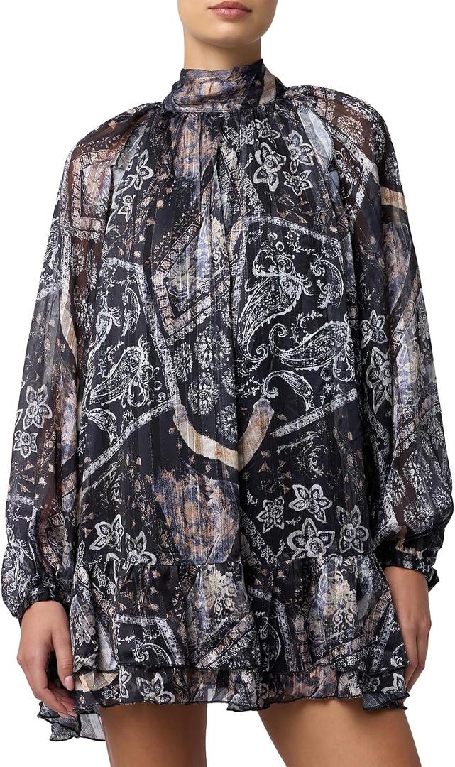 Lulus Women's Casey Mock Neck Mini Shift Dress, by Lulus | Small, Black Floral