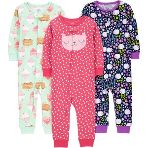 Simple Joys by Carter's Kids' 3-Pack Snug Fit Footless Cotton Pajamas (Sweets/Floral/Kitty)