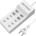 USB C Charger,10 Ports USB Charger Station with 6 Ports USB-C Charging Hub, Desktop 50W Multi Port Charging Compatible with iPhone 12/13/14/15/16/Samsung S22/S23/S24/Tablet/Watch/Headphones (10 port 6 USB C-white)